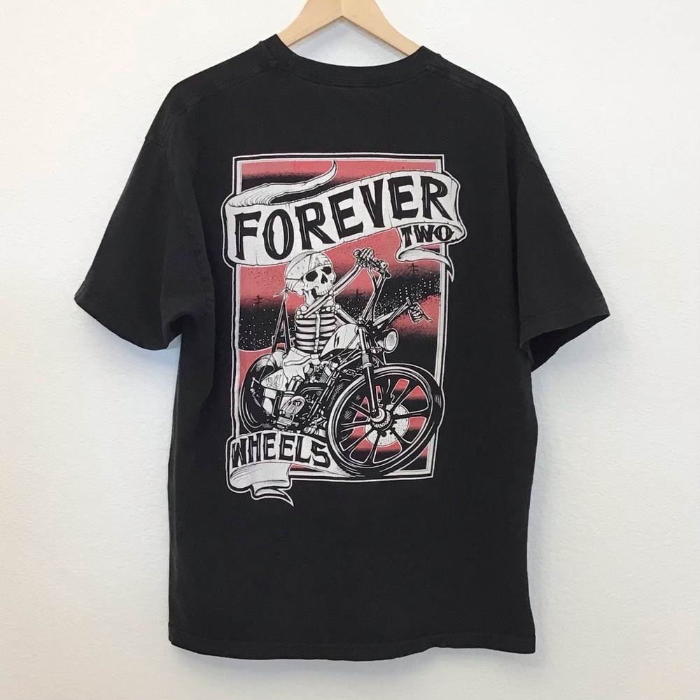 Hostility XL T Shirt Men’s Black Biker Skeleton Skull Motorcycle Two Wheels Tee